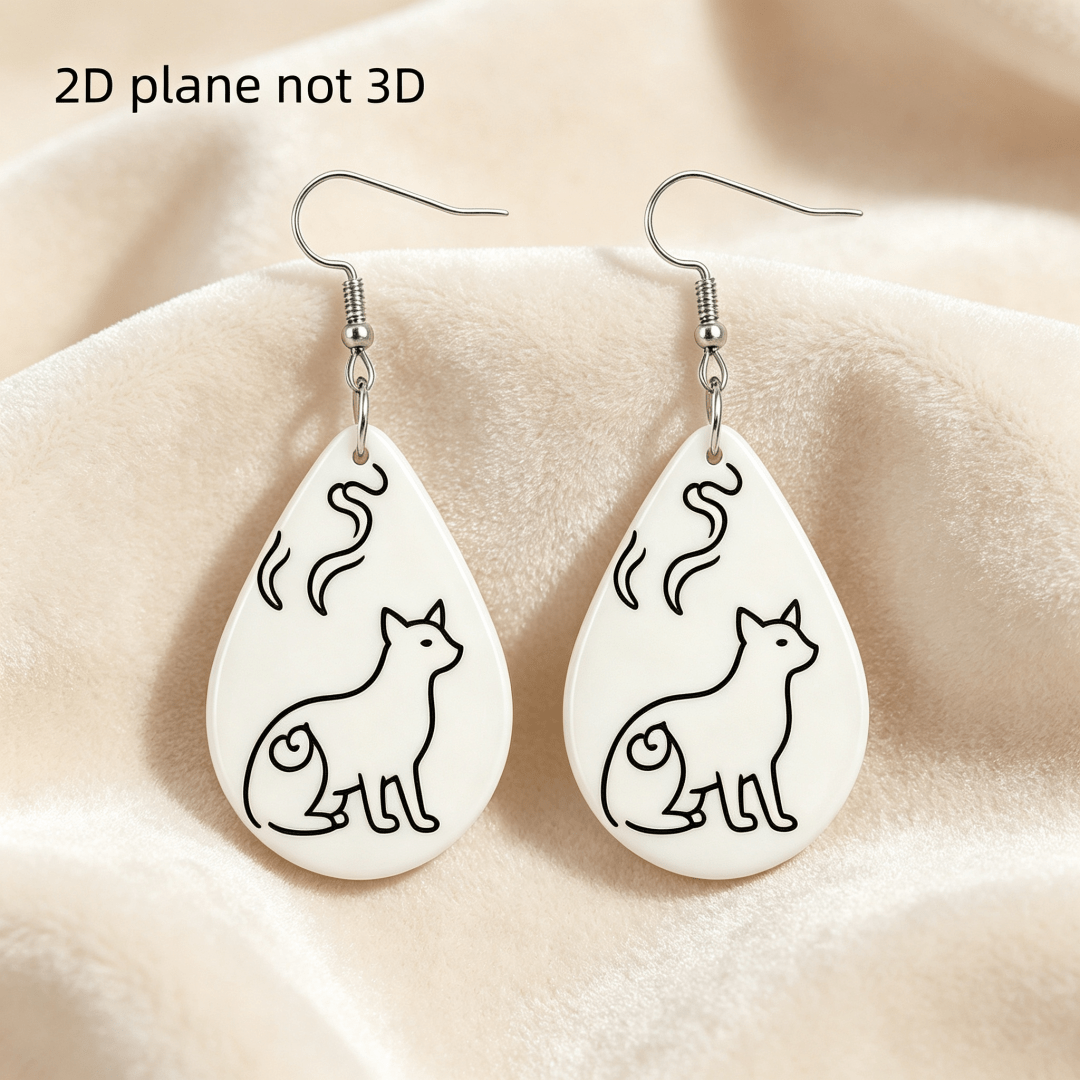 Trending Minimal Cat Teardrop Dangle Earrings, Cute Jewelry
